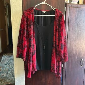 Rebecca malone plus 2X-red/black black portion attached necklace attached